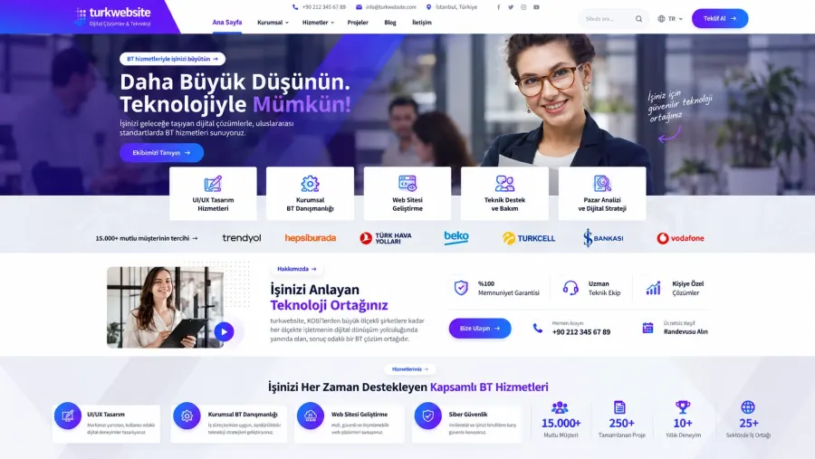 BT hizmetleri sunan firmalar için profesyonel tek sayfa web sitesi