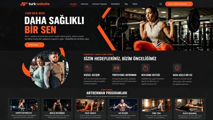 Fitness salonları için modern tek sayfa web sitesi tasarımı