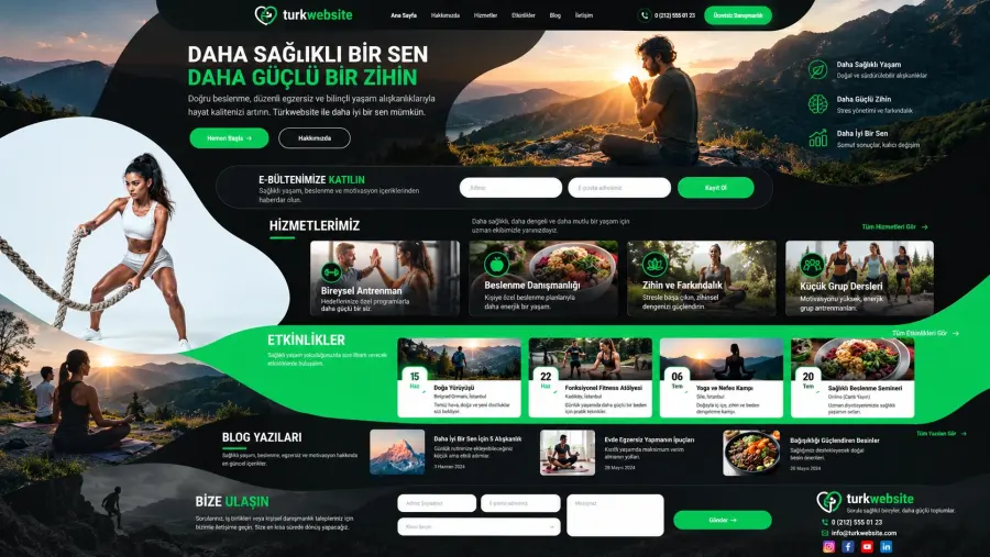 Sağlıklı yaşam ve fitness markaları için tek sayfa web sitesi tasarımı