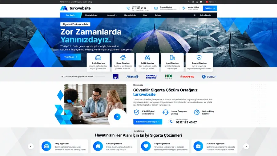 Sigorta şirketleri için profesyonel tek sayfa web sitesi tasarımı