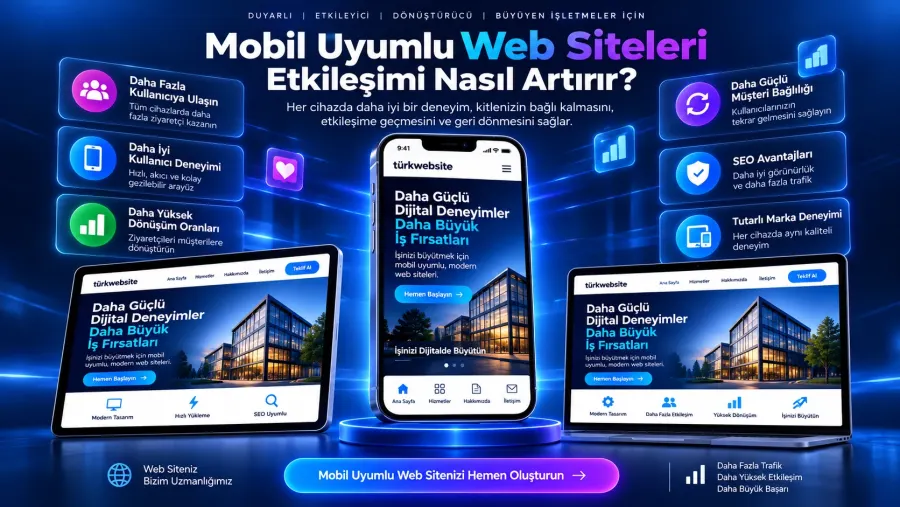TürkWebsite mobil uyumlu web sitesi tasarımı, telefon, tablet ve bilgisayarda responsive web tasarım örneği