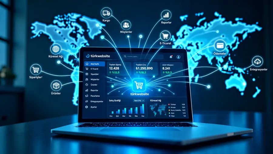 TürkWebsite e-ticaret sitesi yönetimi, küresel satış ağı, sipariş takibi ve dijital entegrasyon paneli