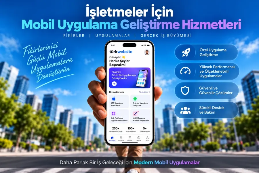 TürkWebsite işletmelere özel mobil uygulama geliştirme, iOS ve Android uygulama tasarımı, profesyonel mobil yazılım çözümleri