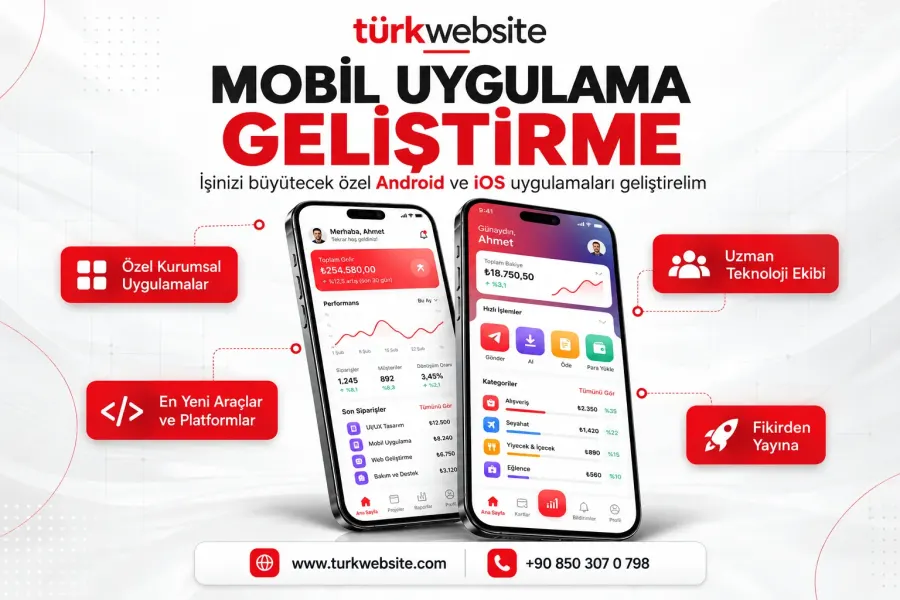 TürkWebsite Android ve iOS mobil uygulama geliştirme, e-ticaret uygulaması tasarımı, yazılım testi ve teknik destek hizmetleri