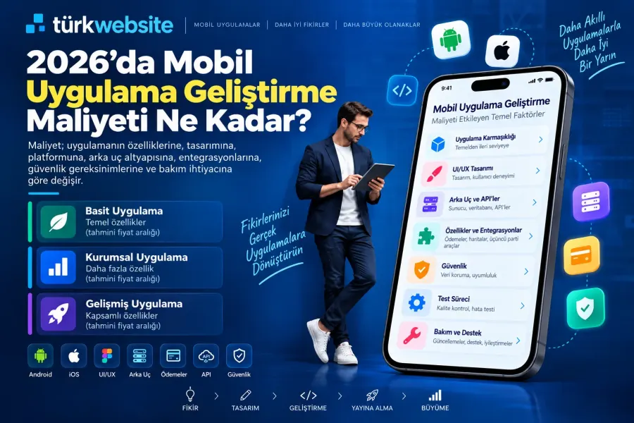 TürkWebsite 2026 mobil uygulama geliştirme fiyatları, basit ve kurumsal uygulama seçenekleri ile yazılım maliyet analizi