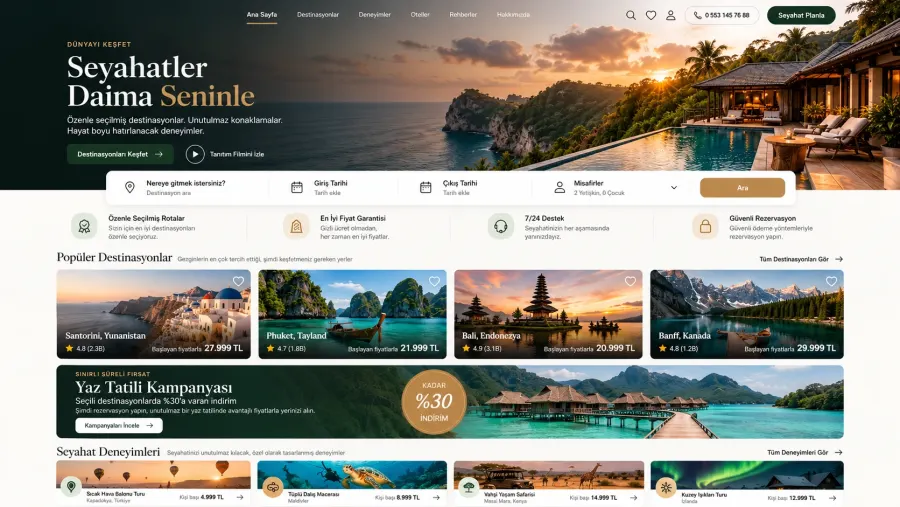Seyahat ve rezervasyon firmaları için profesyonel kurumsal web sitesi tasarımı