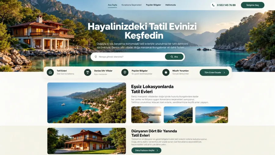Tatil ve konaklama işletmeleri için profesyonel kurumsal web sitesi tasarımı