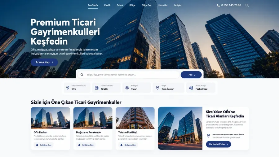 Ticari gayrimenkul firmaları için profesyonel kurumsal web sitesi tasarımı