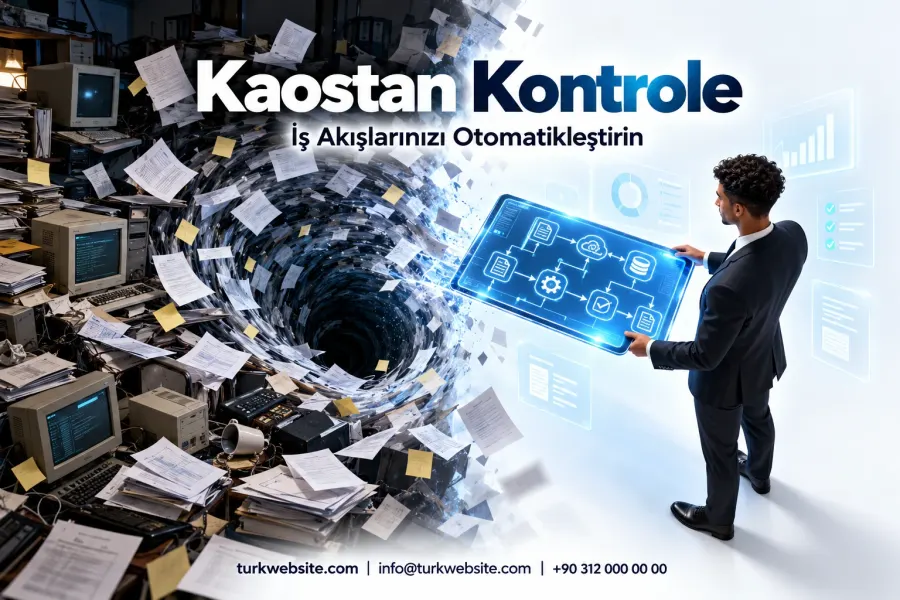 TürkWebsite iş akışı otomasyonu, manuel evrak süreçlerinden dijital iş yönetimine geçiş ve otomatik iş akışı tasarımı