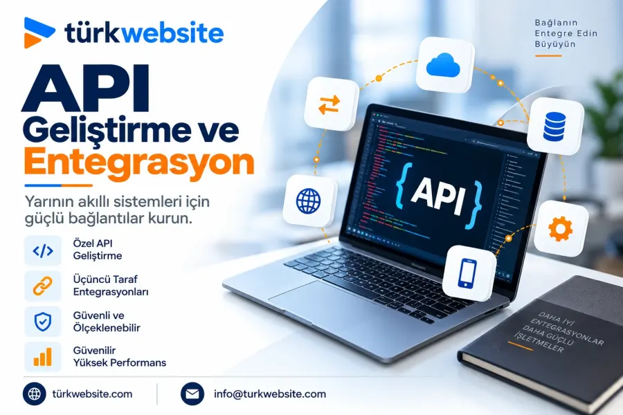 TürkWebsite API geliştirme hizmeti, üçüncü taraf yazılım entegrasyonu, bulut bağlantıları ve özel yazılım geliştirme ekranı