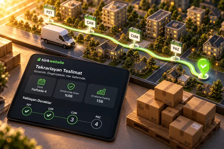 TürkWebsite tekrarlayan teslimat yönetimi yazılımı, planlı kargo dağıtımı, akıllı rota optimizasyonu ve teslimat takip paneli