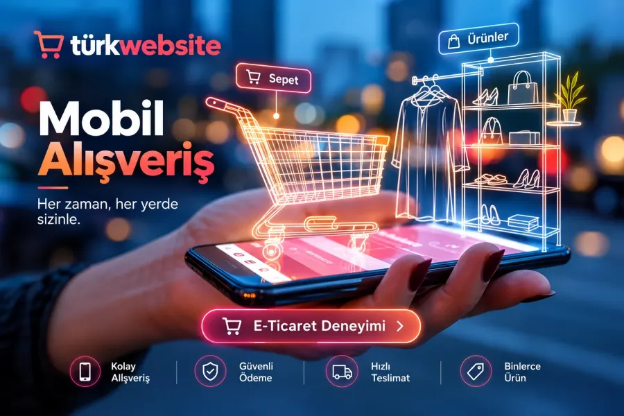TürkWebsite mobil uyumlu e-ticaret web sitesi tasarımı, bilgisayar ve telefon ekranında Türkçe ürün kataloğu ve alışveriş arayüzü