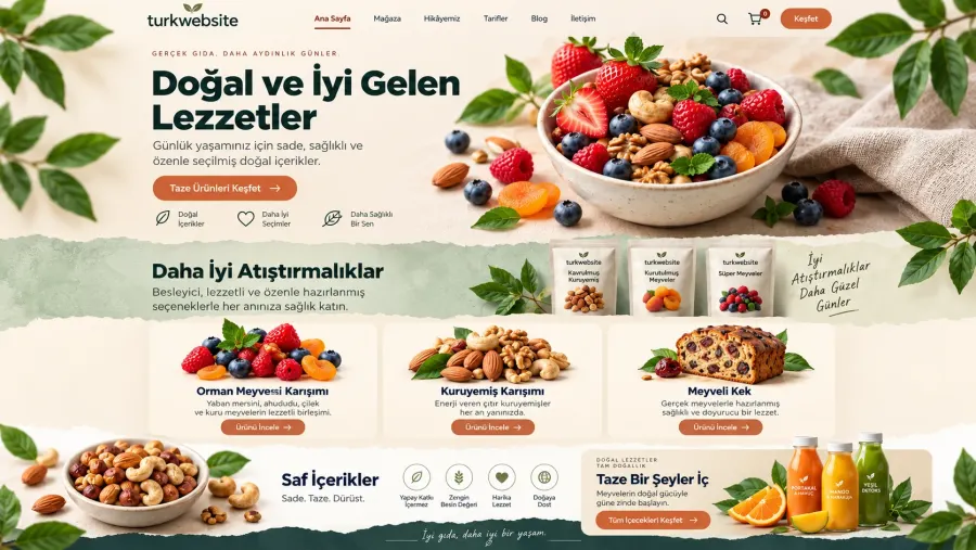 Doğal ve sağlıklı gıda ürünleri için modern ve profesyonel web sitesi tasarımı