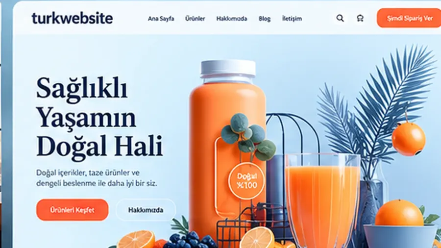 Doğal meyve suyu ve sağlıklı içecek ürünlerini öne çıkaran modern ve ferah web sitesi tasarımı