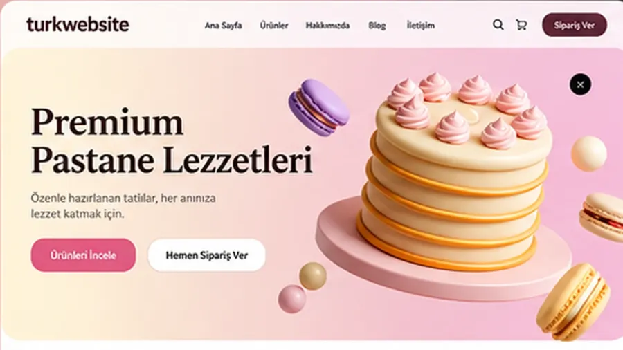 Pastane ve tatlı ürünlerini öne çıkaran modern, şık ve profesyonel web sitesi tasarımı