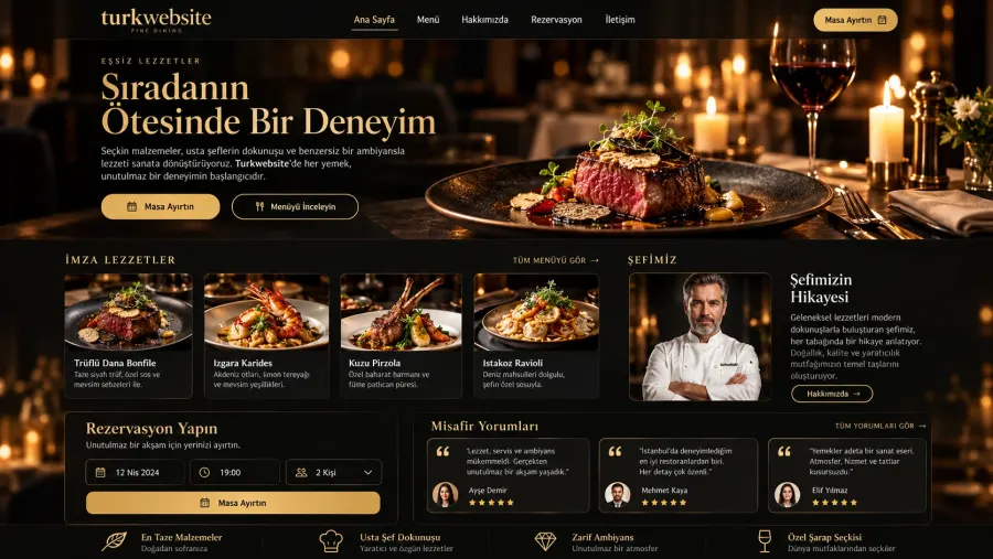 Sıradanın ötesinde bir deneyim sunan modern, şık ve profesyonel restoran web sitesi tasarımı