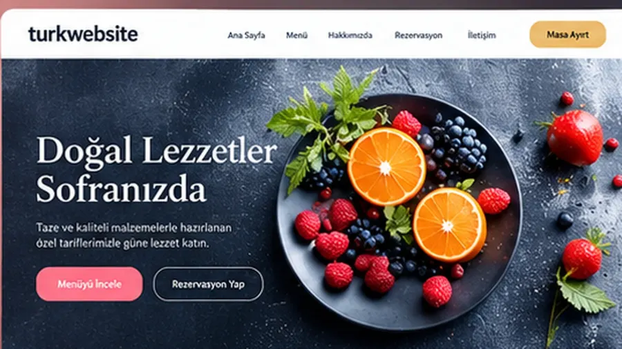 Yemek ve restoran hizmetlerini öne çıkaran modern, iştah açıcı ve profesyonel web sitesi tasarımı
