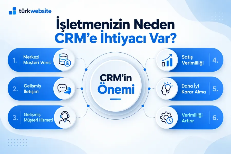 TürkWebsite işletmelere özel CRM yazılımı geliştirme, müşteri takip sistemi, satış yönetimi ve dijital iş süreçleri otomasyonu