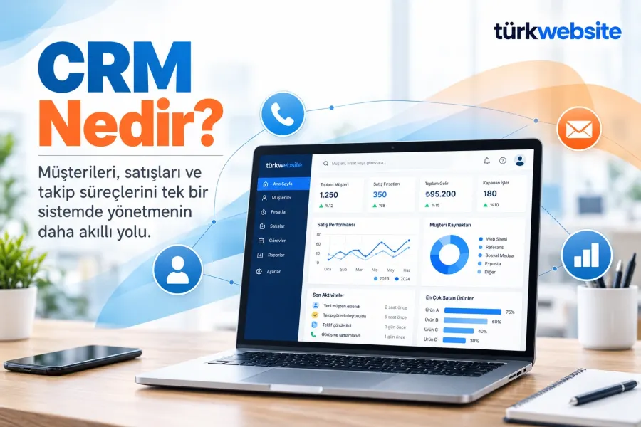 TürkWebsite CRM çözümleri, müşteri yönetimi, satış takibi, pazarlama otomasyonu ve işletmeler için dijital büyüme sistemleri