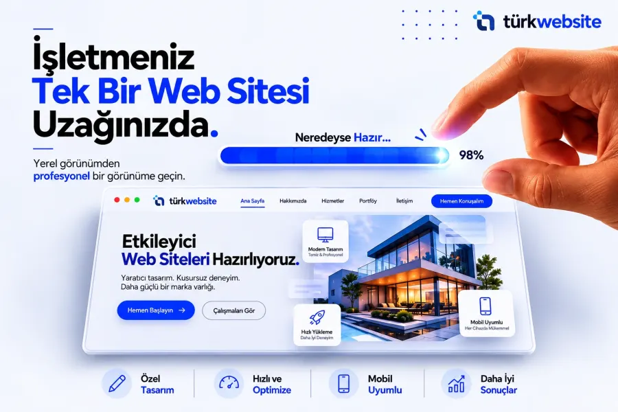 TürkWebsite profesyonel web sitesi tasarımı, modern kurumsal web arayüzü, mobil uyumlu tasarım ve hızlı açılan internet sitesi örneği