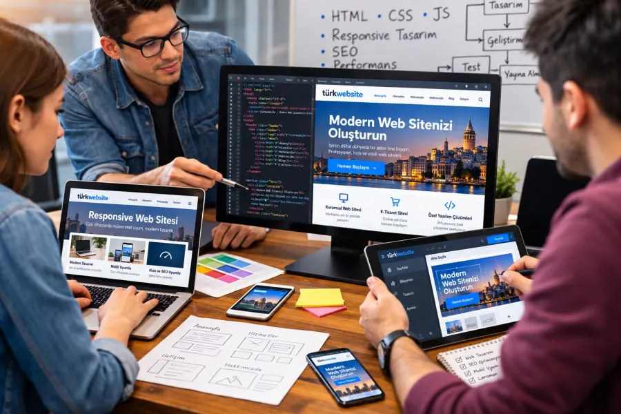 TürkWebsite web sitesi geliştirme ekibi, HTML, CSS ve JavaScript ile responsive web tasarımı hazırlayan yazılım uzmanları