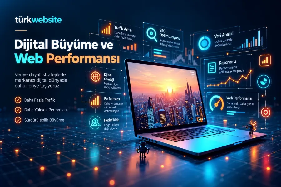 TürkWebsite profesyonel web sitesi geliştirme, mobil uyumlu web tasarım, SEO dostu yazılım altyapısı ve modern kurumsal web sitesi arayüzü