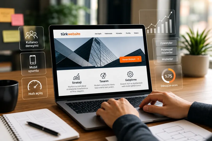 TürkWebsite dönüşüm odaklı web sitesi tasarımı, kullanıcı deneyimi, mobil uyumluluk, hızlı yükleme ve ziyaretçi dönüşüm analizi