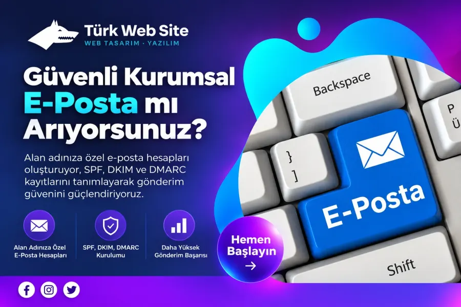 TürkWebsite e-posta spam sorunu çözümü, SPF, DKIM ve DMARC ayarlarıyla spam klasöründen gelen kutusuna e-posta teslimatını gösteren görsel