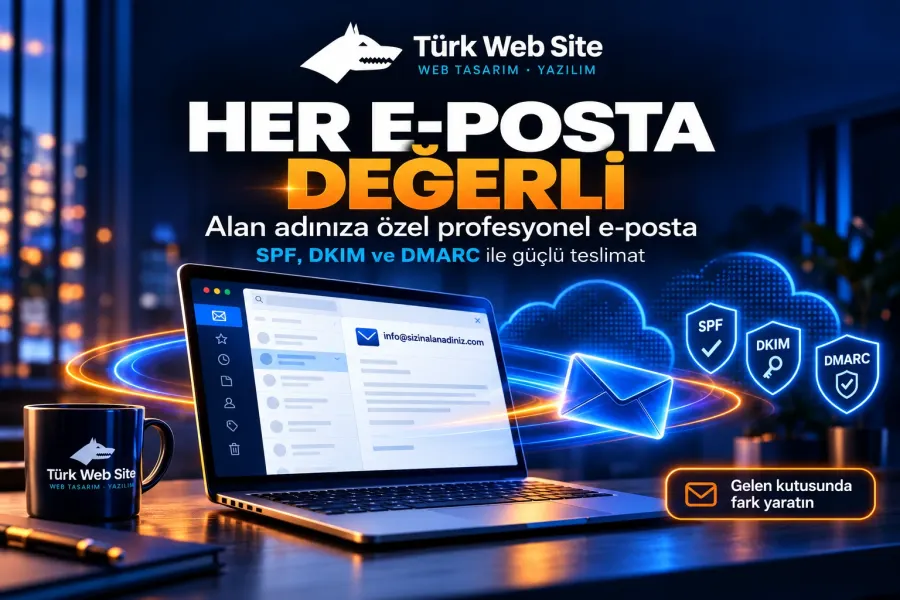 TürkWebsite kurumsal e-posta barındırma hizmeti, işletmelere özel e-posta hesapları, güvenli iletişim ve alan adı doğrulama sistemleri