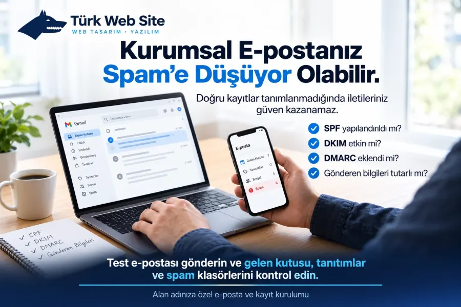 TürkWebsite e-posta teslimat kontrolü, SPF, DKIM ve DMARC kayıtlarının doğrulanması, gelen kutusu ve spam klasörü testleri