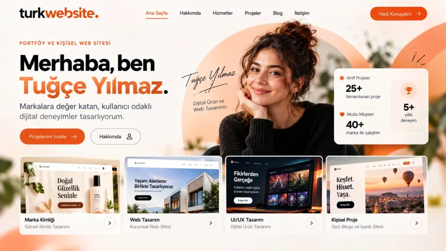Modern portföy ve kişisel web sitesi örneği – Türkwebsite Tuğçe Yılmaz tasarımcı sitesi
