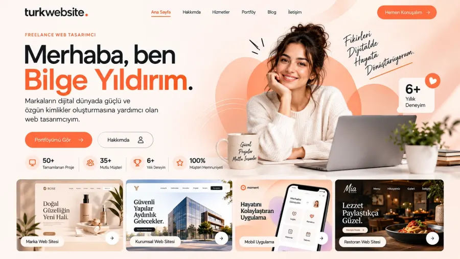Kişisel portföy web sitesi tasarımı – Türkwebsite Bilge Yıldırım freelance web tasarımcı sitesi