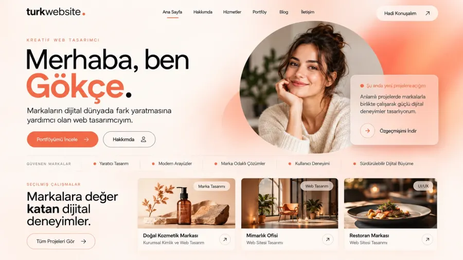 Yaratıcı portföy ve kişisel web sitesi – Türkwebsite Gökçe web tasarımcı portföy tasarımı