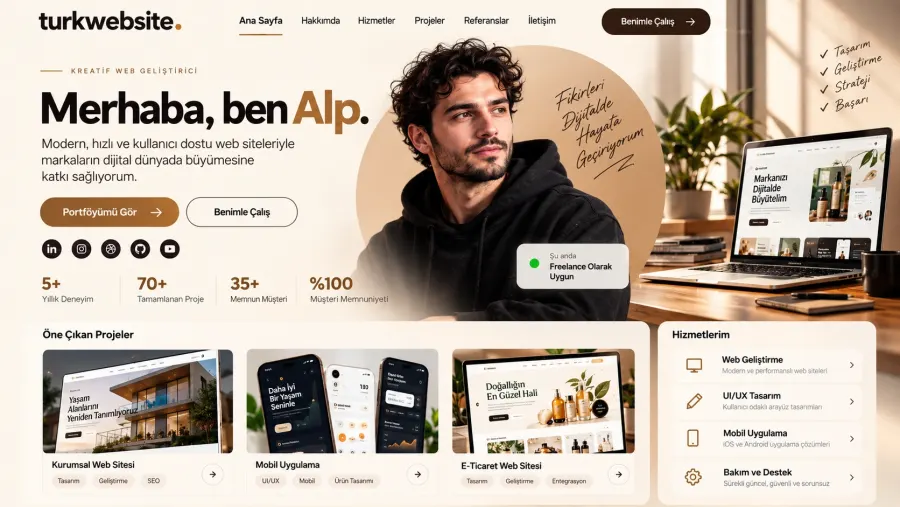 Erkek web geliştirici portföy sitesi – Türkwebsite Alp kişisel web sitesi ve proje vitrini