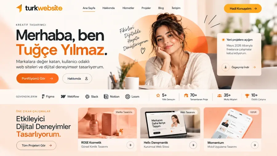 Profesyonel kişisel portföy web sitesi – Türkwebsite Tuğçe Yılmaz dijital tasarım portföyü