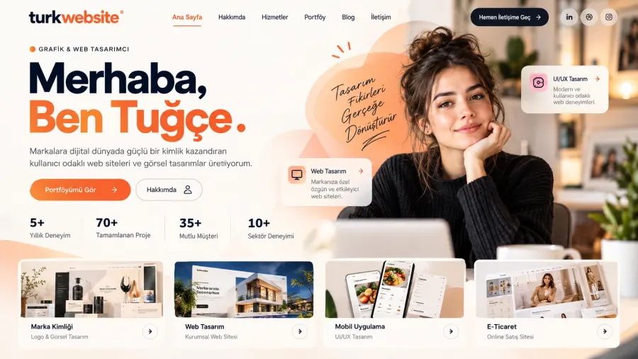 Grafik ve web tasarımcı portföy sitesi – Türkwebsite Tuğçe kişisel web sitesi tasarımı