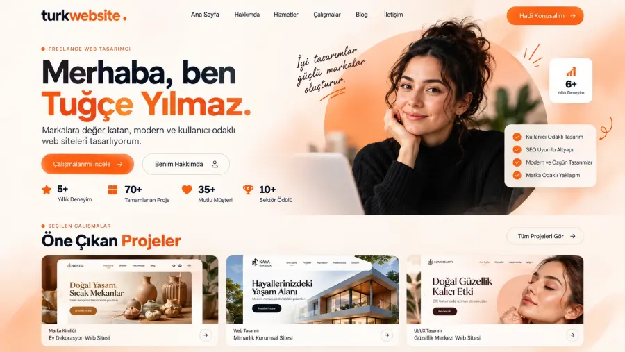 Modern portföy ve kişisel web sitesi tasarımı – Türkwebsite Tuğçe Yılmaz öne çıkan projeler