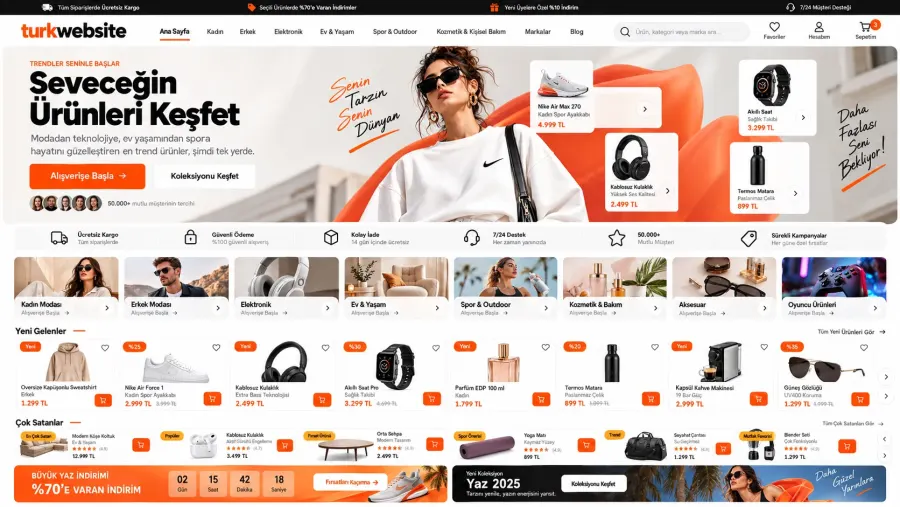 Türkwebsite profesyonel e-ticaret sitesi stil ve moda ürünleri alışveriş arayüzü