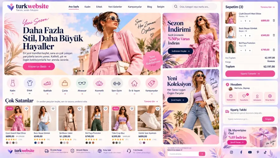 Profesyonel e-ticaret sitesi için kozmetik ve güzellik ürünleri mağaza tasarımı
