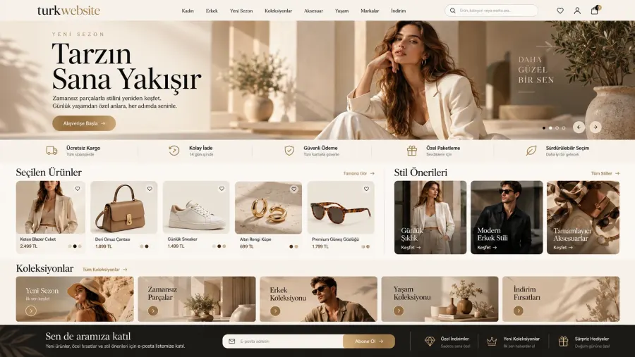 Türkwebsite profesyonel e-ticaret sitesi çanta ve aksesuar mağazası tasarımı