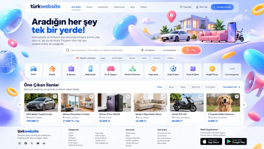 Türkwebsite gelişmiş e-ticaret sitesi teknoloji ürünleri mağazası ana sayfa tasarımı